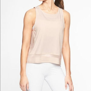 Athleta Ballerina Essence Mesh Trim Tank Top Round Neck White XS